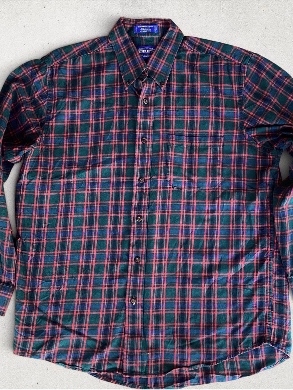 Pendleton Cotton/Wool Plaid Shirt L Canterbury Cloth